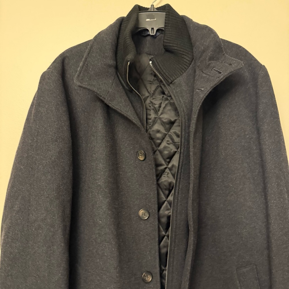 Cardinal Of Canada Mens Black Double Mock Neck Wool Blend Lined Car Coat - Picture 7 of 14